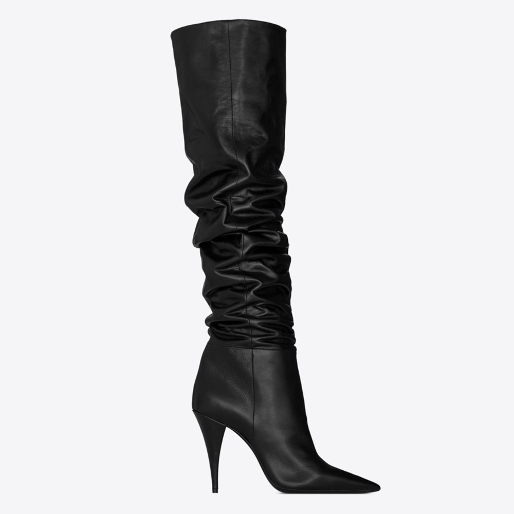 Saint Laurent Tall Slouch Leather Boots Black Knee High YSL 37